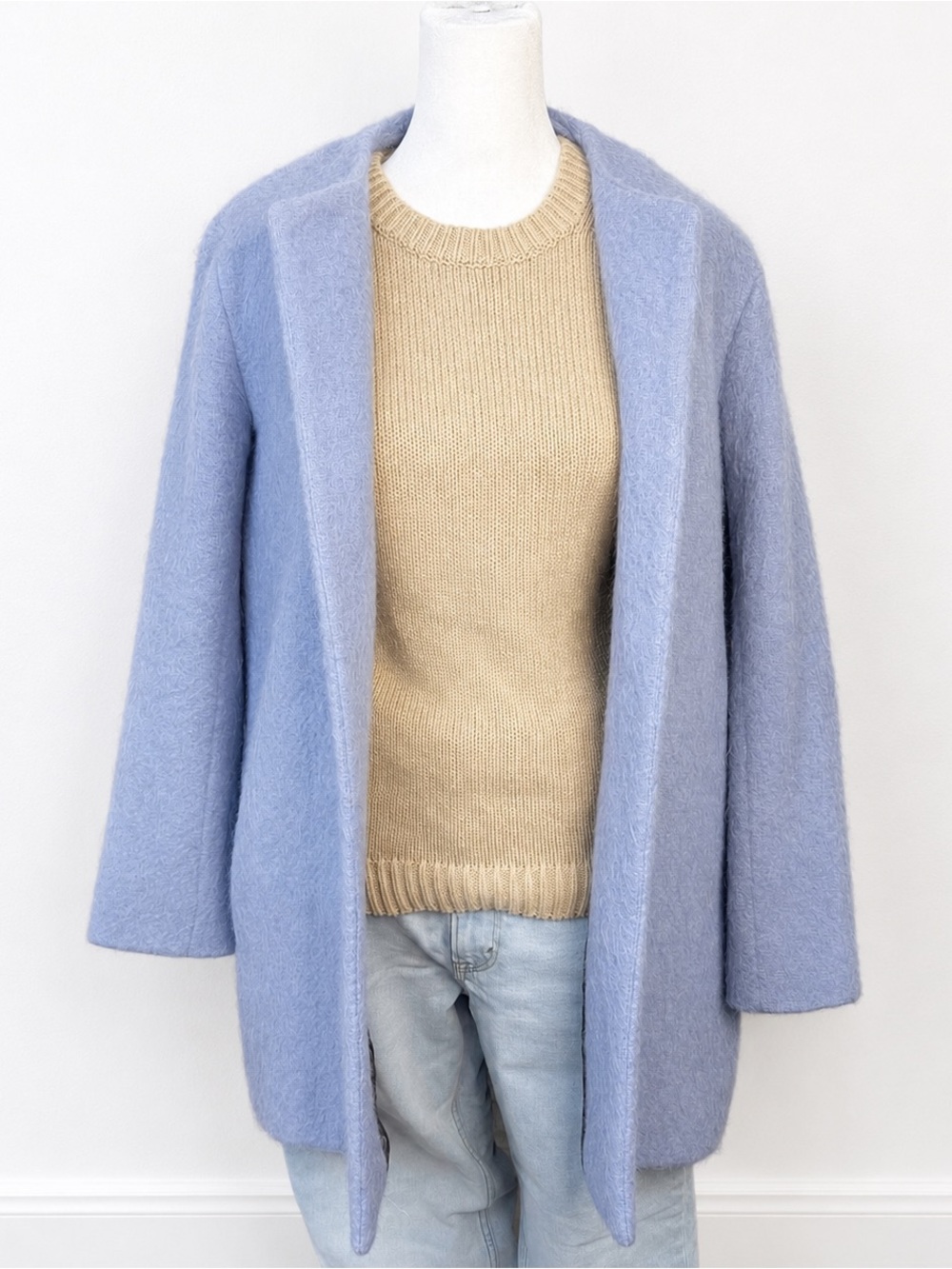 Zara Soft Blue Wool Blend Minimalist Coat Jacket Size Small
